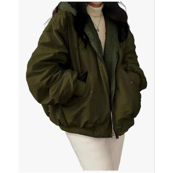 EMMIOL Jackets & Blazers - NEW Winter Hooded Fleece Puffer Reversible Long Sleeve Oversized Jacket XS